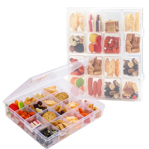 FIDWALL 2 Stück Snackbox mit Fächern, 36 Fächer insgesamt, Snackschale mit Deckel für Süßigkeiten, Nüsse, Snacks - Ideal für Reisen, Partys, Maßnahmen 8,3x 6,8x 1,5 Zoll (Transparente Farbe) von FIDWALL