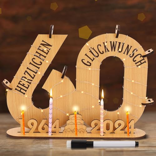 FIDWALL 2024 Unikate 60 Geburtstagsgeschenk: Personalisiertes Holzschild mit LED, Geldgeschenk-Option, Ideal für Männer & Frauen, Einzigartige Geburtstagsdeko und Erinnerungsstück(60) von FIDWALL
