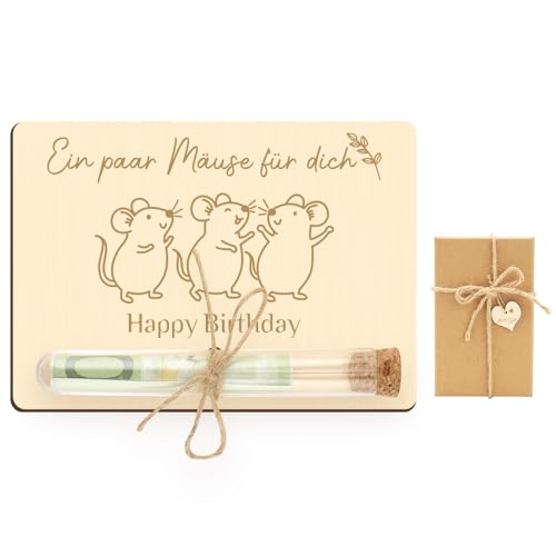 FIDWALL Holz Geldgeschenkgutschein Portemonnaie mit Trinkhalm und Geschenkbox Ein paar Mäuse für dich Geldgeschenke Geldgeschenk Geburtstag Geld Geschenke Geburtstag (Maus) von FIDWALL