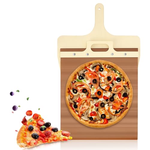 FIDWALL Sliding Pizza Peel 12 inch,Verschiebbare Pizzaschaufel,Pizzaschieber zum Übertragen von Pizzen,Pizzaschieber mit Griff,hitzebeständig,Antihaft-Pizzaschieber,Pizzazubehör (Holzfarbe) von FIDWALL