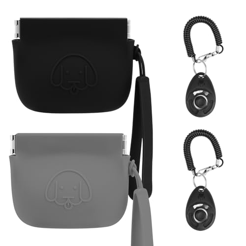 FIDWALL Tasche aus Silikon für Leckereien für Hunde, automatischer Verschluss, mit Clickern für Hunde, Spaziergänge für Hunde und Katzen, Taschenformat, Dunkelgrau und Schwarz von FIDWALL
