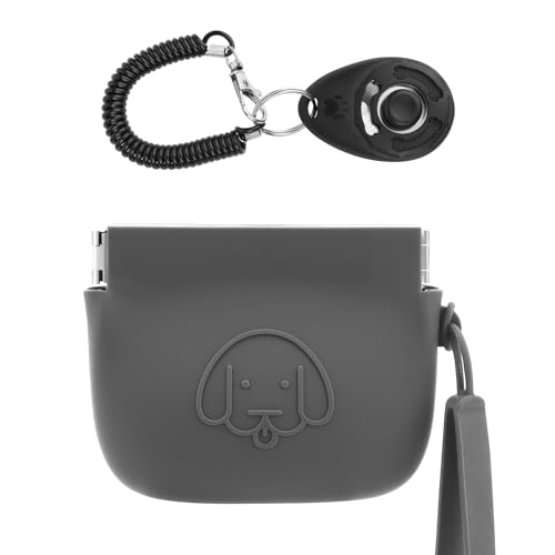 FIDWALL Tasche aus Silikon für Leckereien für Hunde, automatischer Verschluss, mit Clickern zum Trainieren für Hunde, Spaziergänge für Hunde und Katzen, Taschenformat (dunkelgrau) von FIDWALL