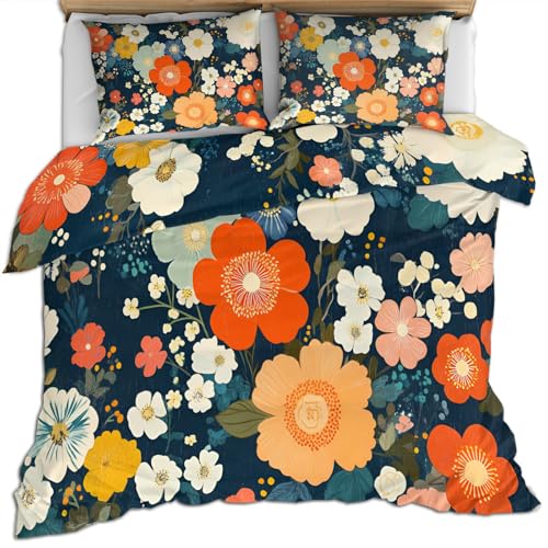 Blumen Bettwäsche Set für Jungen 230 X 220 cm Dunkelblau Bettbezüge Buntes Blumen Bettset für Männer Bettbezug mit Blättern Weiche Mikrofaser Natur Bettbezug und Kissenbezug Blumen Bettwäsche Set für Jungen 230 X 220 cm Dunkelblau Bettbezüge Buntes Blumen Bettset für Männer Bettbezug mit Blättern Weiche Mikrofaser Natur Bettbezug und Kissenbezug von FIEMAR