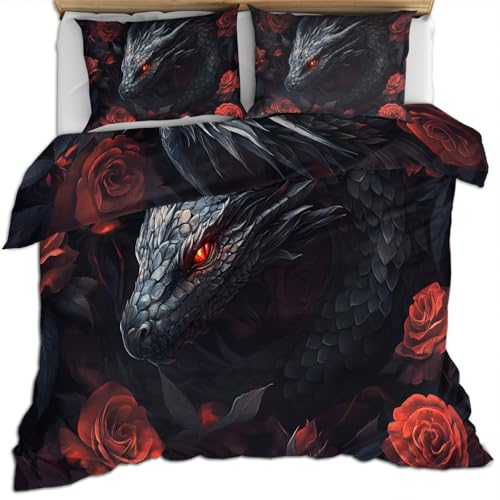 Drachen Bettwäsche Set Bettbezug Set Rote Rose 200 X 200 cm Bettbezüge Fantasy Tier Bettwäsche Sets mit Kissenbezügen Dunkler Bettbezug Weiches Mikrofaser Bettset Drachen Bettwäsche Set Bettbezug Set Rote Rose 200 X 200 cm Bettbezüge Fantasy Tier Bettwäsche Sets mit Kissenbezügen Dunkler Bettbezug Weiches Mikrofaser Bettset von FIEMAR