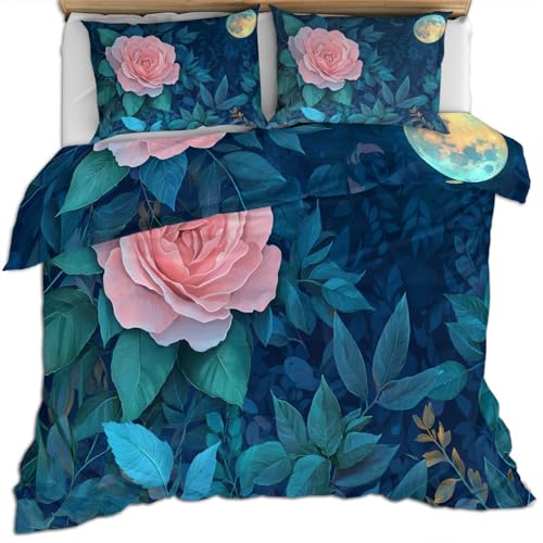 FIEMAR Bettwäsche Set für Mädchen mit Rosen und Blumen 230 X 220 cm Bettbezüge mit Mondmotiv Bettbezug mit Blattmotiv für Mädchen Elegante Bettdeckenbezüge Weiche Mikrofaser Dunkelblauer Bettbezug FIEMAR Bettwäsche Set für Mädchen mit Rosen und Blumen 230 X 220 cm Bettbezüge mit Mondmotiv Bettbezug mit Blattmotiv für Mädchen Elegante Bettdeckenbezüge Weiche Mikrofaser Dunkelblauer Bettbezug von FIEMAR