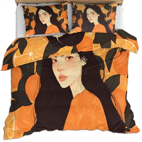 FIEMAR Damen 200X200cm Bettwäsche Set für Mädchen Langhaariges Mädchen Bettbezug Orange Kinderbettset Blumen Bettdeckenbezüge Weiche Mikrofaser Natur Bettbezug & Kissenbezug FIEMAR Damen 200X200cm Bettwäsche Set für Mädchen Langhaariges Mädchen Bettbezug Orange Kinderbettset Blumen Bettdeckenbezüge Weiche Mikrofaser Natur Bettbezug & Kissenbezug von FIEMAR