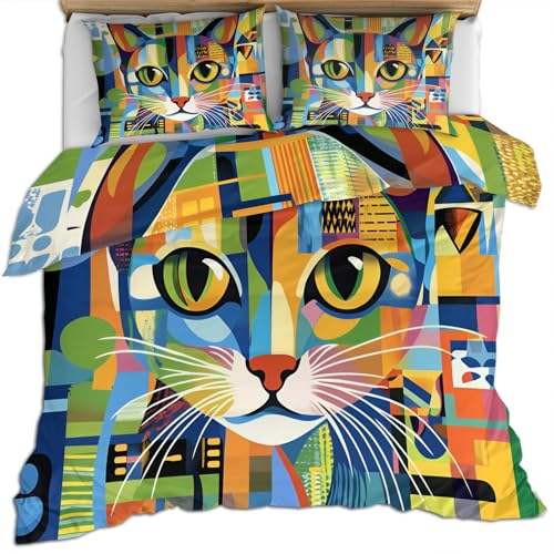 FIEMAR Katzen Bettwäsche Sets für Teenager Abstrakte Kunst Tier Bettbezug Geometrisch 200 X 200 cm Bettdeckenbezug Sets für Mädchen Buntes Kinderbett Set Weiche Mikrofaser Mehrfarbiger Bettbezug FIEMAR Katzen Bettwäsche Sets für Teenager Abstrakte Kunst Tier Bettbezug Geometrisch 200 X 200 cm Bettdeckenbezug Sets für Mädchen Buntes Kinderbett Set Weiche Mikrofaser Mehrfarbiger Bettbezug von FIEMAR