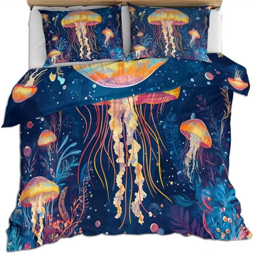 FIEMAR Quallen Bettwäsche Set für Mädchen 200 X 200 cm Bunter Quallen Bettbezug Tiefblaues Ozean Bettset für Jungen Unterwasserwelt Bettdeckenbezüge Weicher Mikrofaser Bettbezug und Kissenbezug FIEMAR Quallen Bettwäsche Set für Mädchen 200 X 200 cm Bunter Quallen Bettbezug Tiefblaues Ozean Bettset für Jungen Unterwasserwelt Bettdeckenbezüge Weicher Mikrofaser Bettbezug und Kissenbezug von FIEMAR