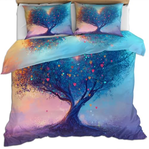 FIEMAR Tree Kinder Bettwäsche Sets für Jungen Buntes Liebesherz Bettdeckenbezug Set Abstrakt 260 X 220 cm Bettbezug Set für Mädchen Rosa und Orange Farbverlauf Herrenbettwäsche Set Weicher Mikrofaser von FIEMAR