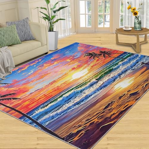 Flächenteppich, 90 X 150 Cm, 3D-Badematte Mit Strand-Sonnenuntergang, Rutschfeste, Weiche Und Langlebige Mikrofaser-Badezimmerteppiche, Waschbare Badematten Für Schlafzimmer, Ästhetisch Für Bade von FIEMAR