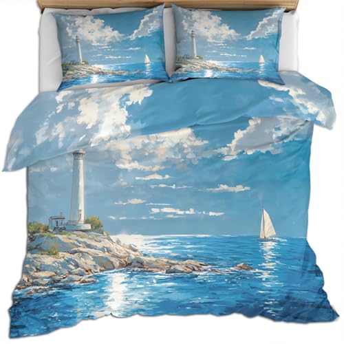 Küsten Bettwäsche Set für Mädchen 230 X 220 cm Leuchtturm Landhaus Bettbezug Blauer Ozean Nautisches Herren Bettset Blauer Himmel und Weiße Wolken Bettbezüge Weiche Mikrofaser Natürliche Landschaft Küsten Bettwäsche Set für Mädchen 230 X 220 cm Leuchtturm Landhaus Bettbezug Blauer Ozean Nautisches Herren Bettset Blauer Himmel und Weiße Wolken Bettbezüge Weiche Mikrofaser Natürliche Landschaft von FIEMAR