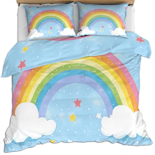 Regenbogen Bettwäsche Sets Wolken Bett Sets 140 X 210 cm Hellblauer Himmel Bettbezug Bettbezüge Weicher Mikrofaser Bettbezug und Kissenbezug 3 Teilig von FIEMAR