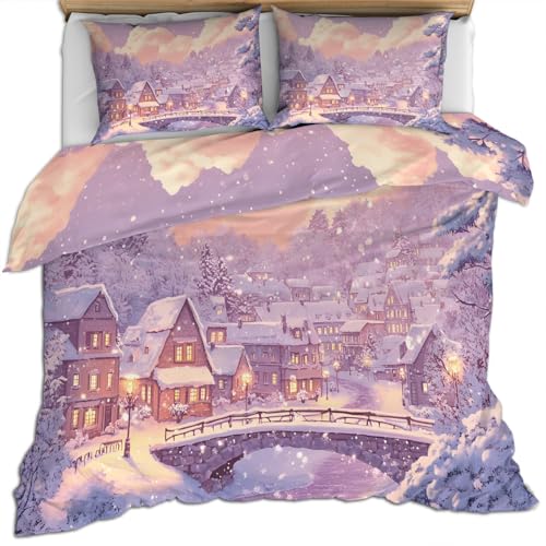 Schneestadt 135X200cm Bettwäsche Set für Jungen Straßen Steinbrücke Landhaus Bettbezug Lila und Rosa Farbverlauf Himmel Kinderbett Set Wolken Bettbezüge Weiche Mikrofaser Winterlandschaft Bettbezug Schneestadt 135X200cm Bettwäsche Set für Jungen Straßen Steinbrücke Landhaus Bettbezug Lila und Rosa Farbverlauf Himmel Kinderbett Set Wolken Bettbezüge Weiche Mikrofaser Winterlandschaft Bettbezug von FIEMAR