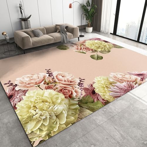 Teppich Mit Bunten Blumen Und Pflanzen, Moderne Teppiche Für Mädchenzimmer, Große Teppiche, Weich, Waschbar, Für Wohnzimmer, Couch, Schlafzimmer, Nachttisch, Spielzimmer, Esszimmer-120 x 170 cm von FIEMAR