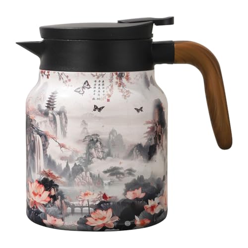 1000 Ml Thermoskanne Mit Teesieb Tee Thermoskanne Mit Vintage Blumenmuster Florale Thermokaraffe-Teekanne für Kaffee Für Zuhause, Wohnung (Weiß) von FIENZA