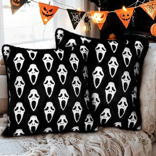 FIENZA 2PCS Halloween Deko Kissenbezug 45x45 cm, Halloween Geister Deko Kissenbezug, Modern Halloweens Deko Für Familie Terrasse Wohnzimmer Sofa Party Dekoration von FIENZA
