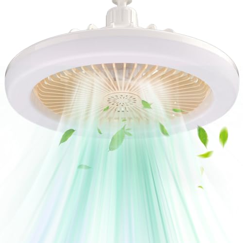 FIENZA Lampe mit Ventilator, RGB Ventilator mit Lampenfassung E27,LED Klein Deckenventilator mit Beleuchtung und Fernbedienung16 Farbtemperatur, Timer und 3 Windstufen von FIENZA
