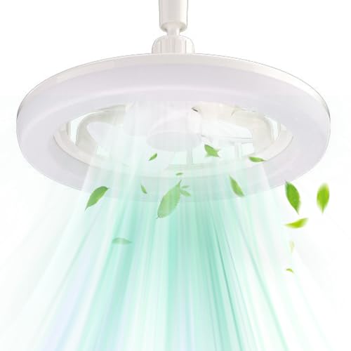 FIENZA Lampe mit Ventilator, RGB Ventilator mit Lampenfassung E27,LED Klein Deckenventilator mit Beleuchtung und Fernbedienung16 Farbtemperatur, Timer und 3 Windstufen von FIENZA