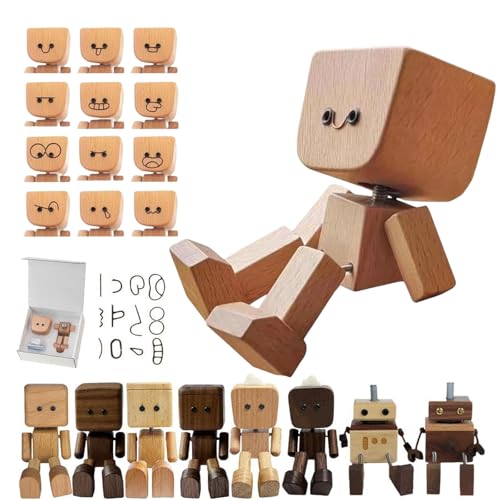 FIENZA Schüttelmann Holz,Wackelfigur Auto Wackelnder Holzmann,Schüttelmann Auto Charmante Kleine Holzfigur mit Magnetischen Gesichtsausdrücke Ausdrücke (1pcs) von FIENZA