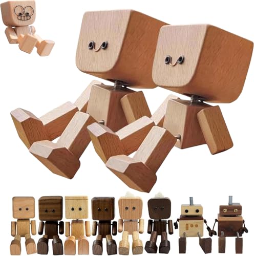 FIENZA Schüttelmann Holz,Wackelfigur Auto Wackelnder Holzmann,Schüttelmann Auto Charmante Kleine Holzfigur mit Magnetischen Gesichtsausdrücke Ausdrücke (2pcs) von FIENZA