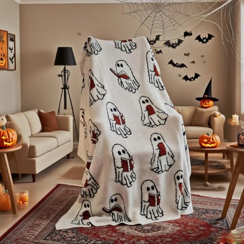 Geister-Lesedecke 2025, Neue Halloween-Überwurfdecke mit einem Geist, der EIN Buch liest, kuschelige, weiche Decke für Couch, Sofa, Bett – gruseliges Geschenk für Erwachsene und Jugendliche Geister-Lesedecke 2025, Neue Halloween-Überwurfdecke mit einem Geist, der EIN Buch liest, kuschelige, weiche Decke für Couch, Sofa, Bett – gruseliges Geschenk für Erwachsene und Jugendliche von FIENZA