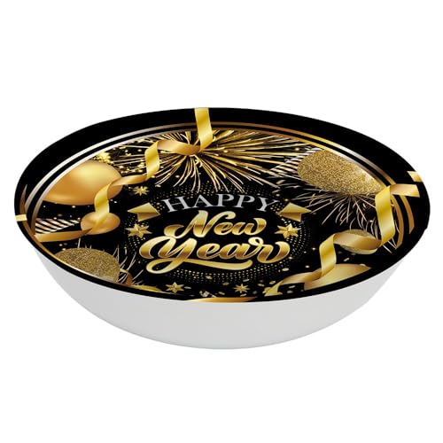 FIESTAS GUIRCA | Happy New Year Schale wiederverwendbar (32 cm) - Tischdekoration für Silvester und festliche Feiern - Ideal für elegante und festliche Events - Schwarz und Gold von FIESTAS GUIRCA