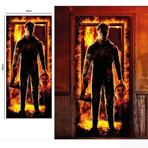 FIESTAS GUIRCA | Psycho Killer in Flammen Türposter aus Stoff (80x180 cm) - Gruselige Halloween Tür und Wand Deko für Partys oder im Spukhaus - Horror Film Poster Halloween Dekoration von FIESTAS GUIRCA