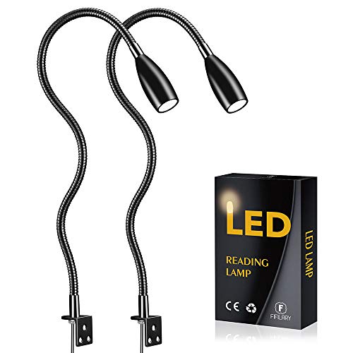FIFILARY LED-Leselampe, 2 Stück Nachttischlampen, Wandleuchten, Schreibtisch-, Bücherregal- und Display-Beleuchtung 200Lm / 3000K / 3W / 110-240V AC, Abstrahlwinkel: 30°, Schwanenhalslänge: 48cm von FIFILARY