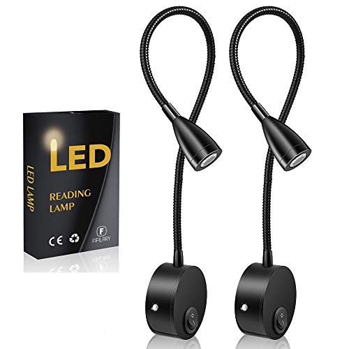 Leselampe,2PCS LED-Bettleuchten für die Wandmontage;Nachttischlampen mit Aluminium;Nachtbeleuchtung als Wandlampe,warm-weiß,200LM/3000K/3W110-240V AC,Strahlwinkel:30 °,Schwanenhals Länge:38cm von FIFILARY