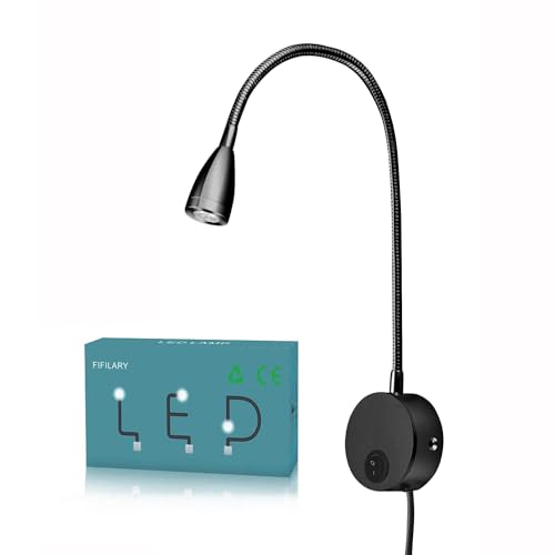 FIFILARY Schwanenhals Lampe,LED-Leuchte mit Aluminium-Schwanenhals Wandbefestigung Leselampe für Schlafzimmer Büro warm-weiß,100-200LM/3000K/3W/110-220V-LED,Lichtemissionswinkel:30 °, Länge:28cm von FIFILARY