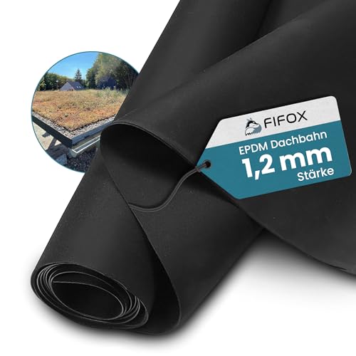 FIFOX - Langlebige EPDM Dachfolie für Carports und Gartenhäuser - Stärke 1,2 mm - 1,5 m x 12 m/EPDM Folie schwarz zur Dachabdichtung/nahtfreie Dachfolie wasserdicht für unbewohnte Bereiche von FIFOX