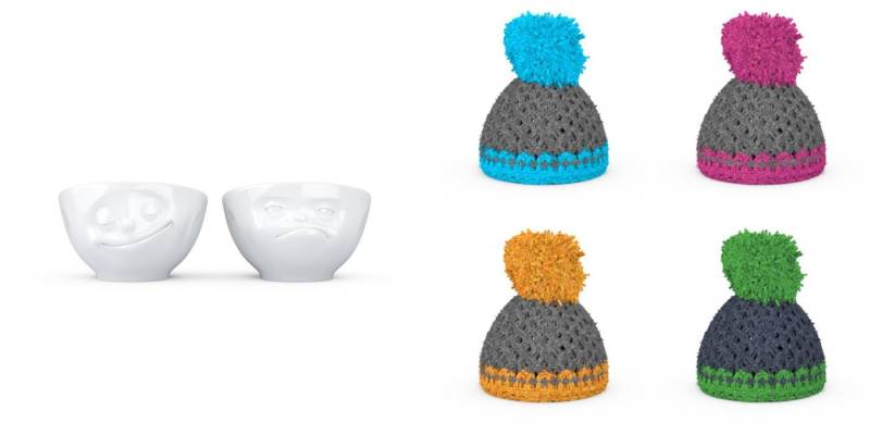 FIFTYEIGHT PRODUCTS Eierbecher Eierbecher-Set Nr. 3 - inkl. Mützen - Glücklich & Hmpff!, (1-tlg) von FIFTYEIGHT PRODUCTS