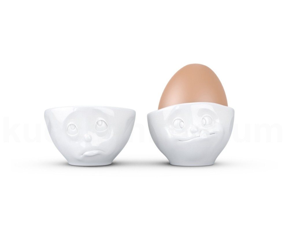 FIFTYEIGHT PRODUCTS Frühstücks-Geschirrset TV Tasse Eierbecher 52.01 Och bitte und Lecker weiß (2-tlg), Porzellan, Hartporzellan in bruchsicherer Hotelqualität von FIFTYEIGHT PRODUCTS