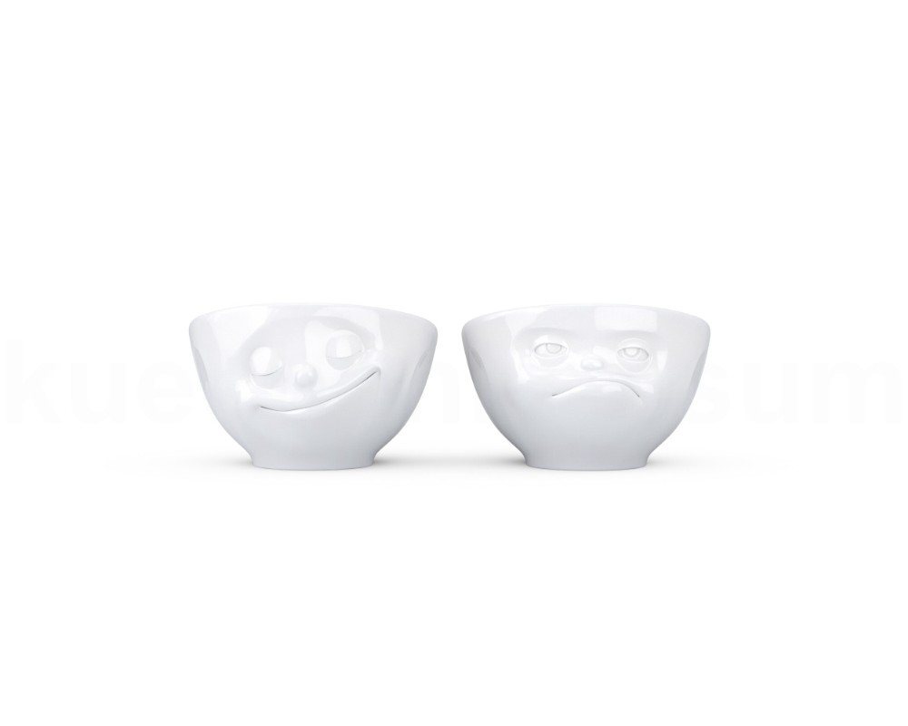 FIFTYEIGHT PRODUCTS Frühstücks-Geschirrset TV Tasse Eierbecher 53 Glücklich und hmpff weiß (2-tlg), Porzellan, Hartporzellan in bruchsicherer Hotelqualität von FIFTYEIGHT PRODUCTS