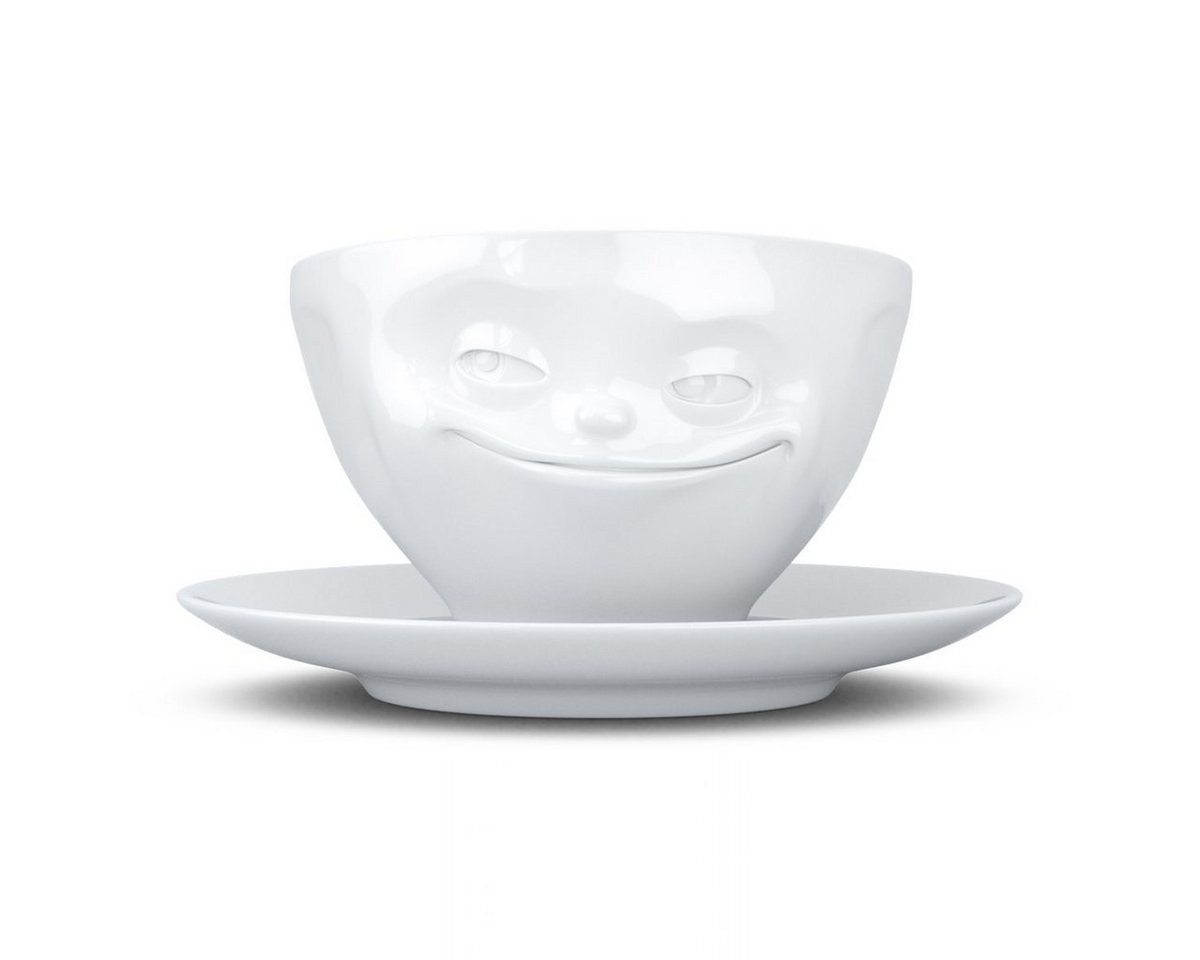 FIFTYEIGHT PRODUCTS Frühstücks-Geschirrset TV Tasse Kaffeetasse 41.01 Grinsend mit Untertasse weiß, TV Tasse Kaffeetasse 41 Grinsend mit Untertasse weiß von FIFTYEIGHT PRODUCTS