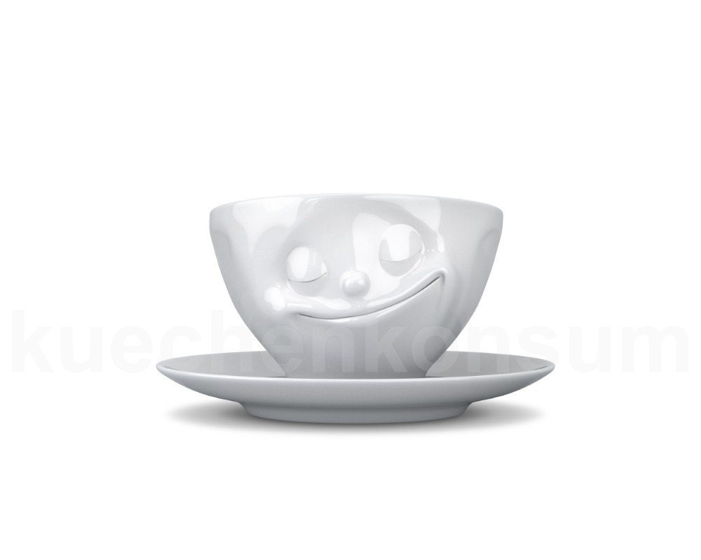 FIFTYEIGHT PRODUCTS Frühstücks-Geschirrset TV Tasse Kaffeetasse 43.01 Glücklich mit Untertasse weiß, TV Tasse Kaffeetasse 43 Glücklich mit Untertasse weiß von FIFTYEIGHT PRODUCTS