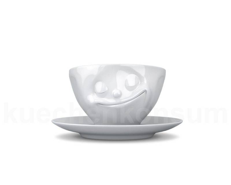 FIFTYEIGHT PRODUCTS Frühstücks-Geschirrset TV Tasse Kaffeetasse 43.01 Glücklich mit Untertasse weiß, TV Tasse Kaffeetasse 43 Glücklich mit Untertasse weiß von FIFTYEIGHT PRODUCTS