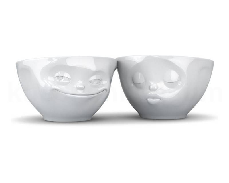 FIFTYEIGHT PRODUCTS Frühstücks-Geschirrset TV Tasse Schälchen-Set 22.01 Küssend und Grinsend mittel weiß, TV Tasse Schälchen-Set 22 Küssend und Grinsend mittel weiß von FIFTYEIGHT PRODUCTS