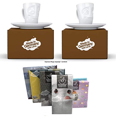 Fiftyeight Espressotassen Espresso Mug 2er Set + SERVIETTEN, 80 ml, VERGNÜGT+VERDUTZT E Mugs 2 von FIFTYEIGHT PRODUCTS