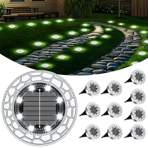 10 Stück Solar Bodenleuchten Aussen 8 LEDs Solarleuchte für Garten Wasserdicht Solar Außenleuchte Kaltweiß Edelstahl Kunststoff Solarlampe für Außen Garten Rasen Auffahrt Gehweg Patio Hof Terrasse von FIFlying