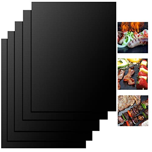 BBQ Grillmatte, 5er-Set, 50 x 40 cm, Grillmatten, 100 antihaftbeschichtete, wiederverwendbare Grillmatten, Backmatten, PFOA-freie Grillmatte für Gasgrill, Holzkohle & Backofen von FIFlying