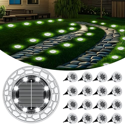 FIFlying 16 Stück Solar Bodenleuchten Aussen 8 LEDS Außenleuchte Solarleuchte für Garten Wasserdicht Gartenleuchte für außen Terrasse Rasen Hof Gehweg, Kaltweiß von FIFlying