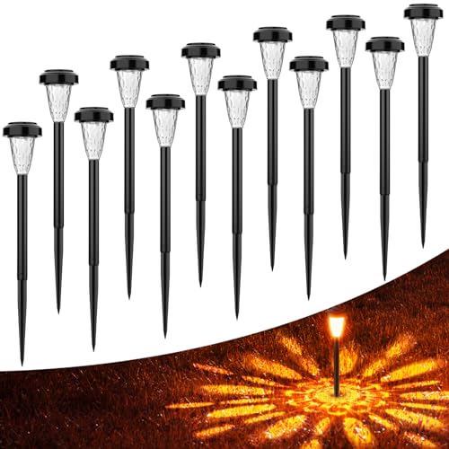 FIFlying Solarlampen für Außen, 12 Stück Warmweiß LED Solarleuchten Garten Deko, IP65 Wasserdichte Terrasse Solarlampe für Rasen, Hof, Wege, Garten, Außen, Beleuchtung der Garageneinfahrt von FIFlying