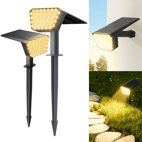 FIFlying Solarlampen, 2 Stück 2800K Solarstrahler für Außen, IP67 Wasserdicht LED Solarleuchte, Solar Gartenleuchte für Rasen, Hof, Wege, Garten, Außen, Beleuchtung der Garageneinfahrt - Warmweiß von FIFlying