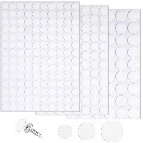 290 Stück Selbstklebende Schraubenlochabdeckungen Weiß, PVC-Abdeckkappen in 12mm, 15mm, 21mm für Möbel, Schränke, Schreibtische und Wandreparaturen von FIGCY