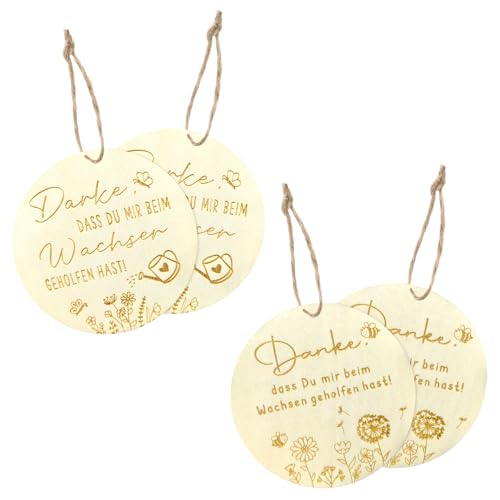FIGCY 4er Set Holz Blumenstecker Danke DASS Du Mir beim Wachsen geholfen hast für Blumentopf Deko und Abschiedsgeschenke für Erzieher Lehrer mit Juteschnur von FIGCY