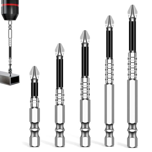 High Magnetic Screwdriver Drill Bit Set Anti-Rutsch Bitsatz für Akkuschrauber PH2 Kreuz-Bits in 5 Größen (50L, 65L, 75L, 90L, 150L) Magnetische Bitsatz Kreuzschlitz Anti-Rutsch-Design von FIGCY