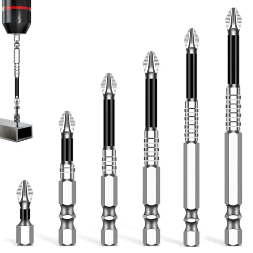 Hochmagnetisches Schraubendreher Bohrer Bit-Set für DIY Reparaturen PH2 6 Größen (25L 50L 60L 75L 90L 150L) mit magnetischen Schraubendreher Bits für Elektroschrauber und rutschfestem Design von FIGCY