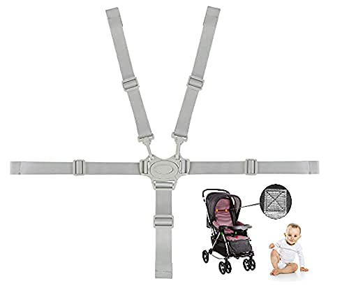 FIGFYOU 5 Punkt Gurt Sicherheitsgurt Multifunktional Kinderschutzgurt Universal Hochstuhl Gurt mit 2 Schulterpolsterungen Gurt für Buggy, Kindersitz, Kinderwagen und Hochstuhl (Grau) von FIGFYOU