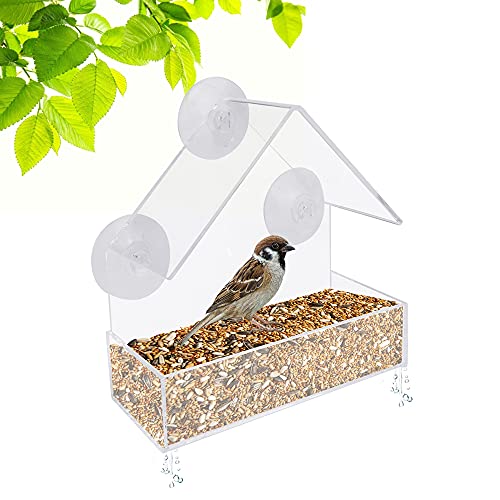 FIGFYOU Vogelfutterhaus für Vögel Vogelfutterspender Transparent Vogelfutterstation Fenster Vogelhaus aus Acryl Futterhaus Vögel mit 3 Saugnäpfen Fenster Futterstelle für Wildvögel von FIGFYOU